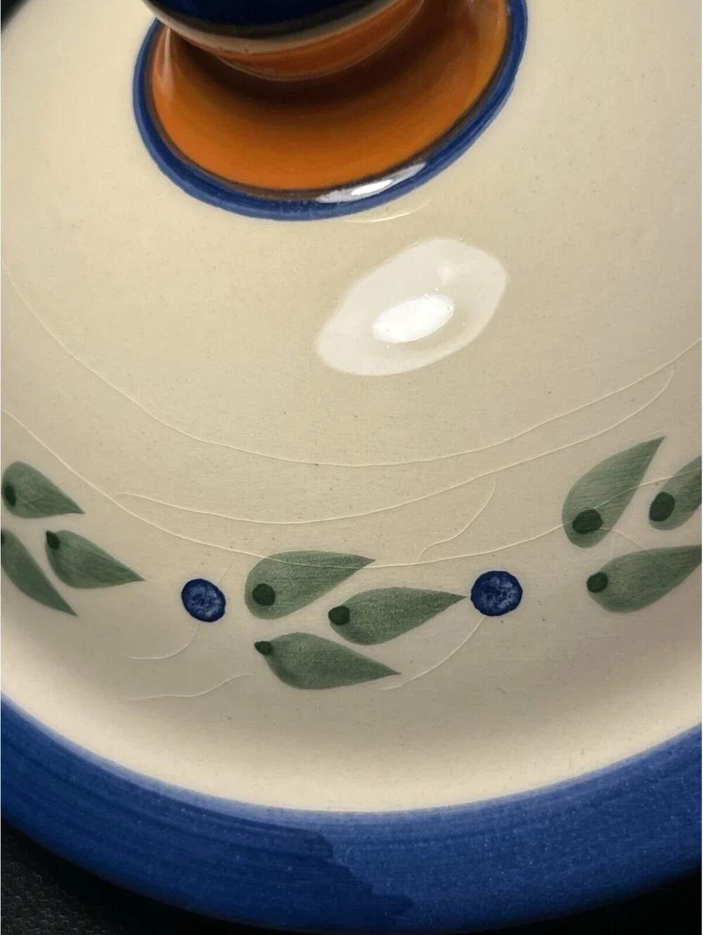 Vintage 1990s Hand Painted Biscotti Ceramic Lidded Jar, 4.5x9.5”